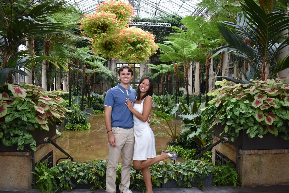 Emily and Thomas at Longwood Gardens after their engagement.